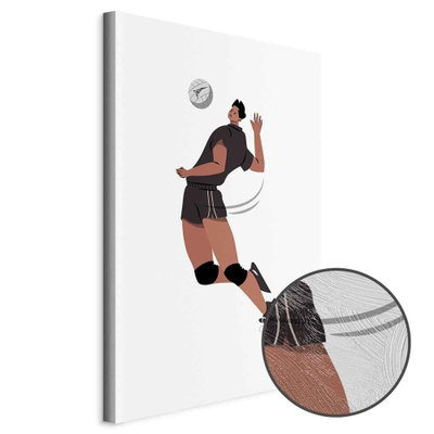 Schuin productaanzicht van Volleyball player on a white. Het motief loopt door over de randen van het canvas. Een ronde detailopname toont het reliëf van het geloppervlak.
