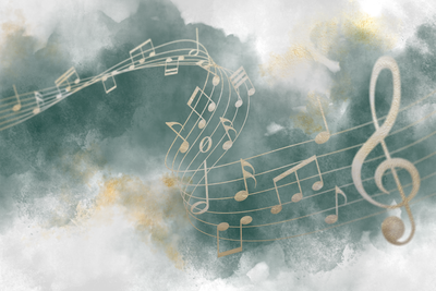 Vooraanzicht van Melody of the psalm wide. De volledige gedrukte compositie is te zien zonder het schuine productaanzicht of de detailopname van het geloppervlak.