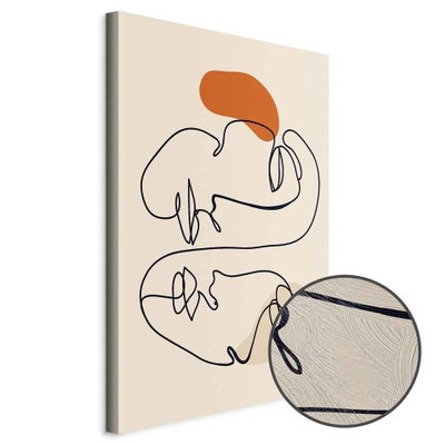 Schuin productaanzicht van Solar connection. Het motief loopt door over de randen van het canvas. Een ronde detailopname toont het reliëf van het geloppervlak.