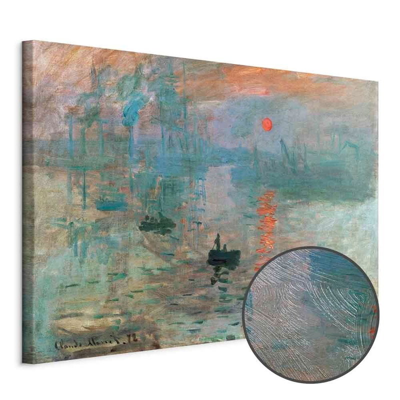 Produktvy av Claude monet impression. En rund detaljförstoring visar den strukturerade gelytan.