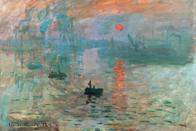 Vooraanzicht van Claude monet impression. De volledige gedrukte compositie is te zien zonder het schuine productaanzicht of de detailopname van het geloppervlak.