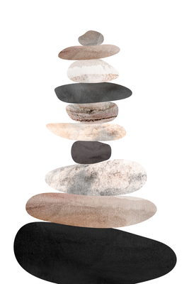 Vooraanzicht van The art of balance. De volledige gedrukte compositie is te zien zonder het schuine productaanzicht of de detailopname van het geloppervlak.