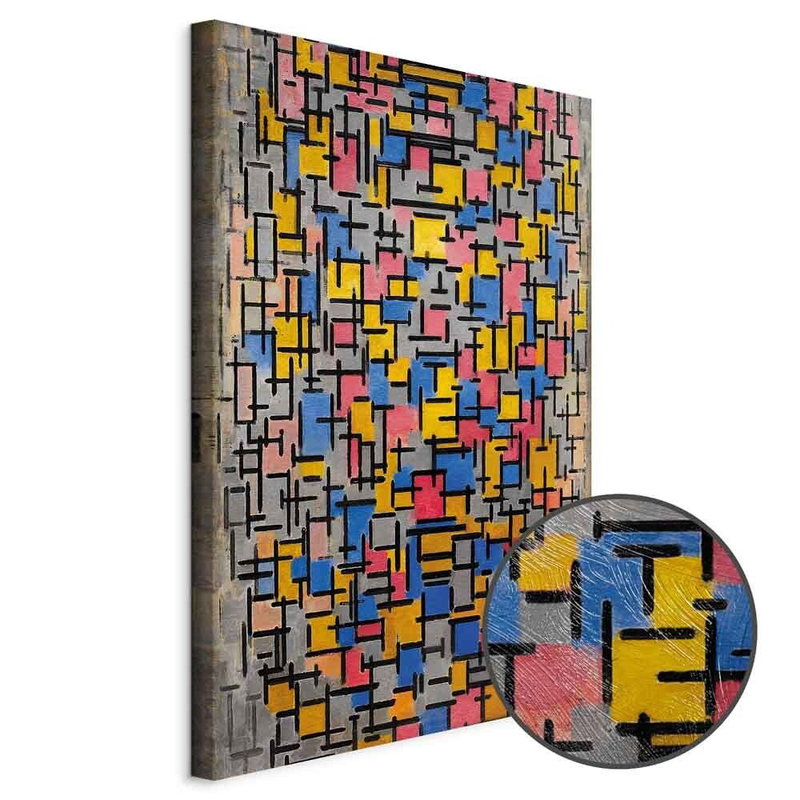 Produktvy av Piet mondrian composition. En rund detaljförstoring visar den strukturerade gelytan.