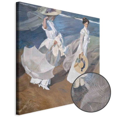 Schuin productaanzicht van Joaqu n sorolla y bastida. Het motief loopt door over de randen van het canvas. Een ronde detailopname toont het reliëf van het geloppervlak.