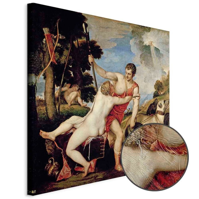 Produktvy av Titian venus and adonis. En rund detaljförstoring visar den strukturerade gelytan.