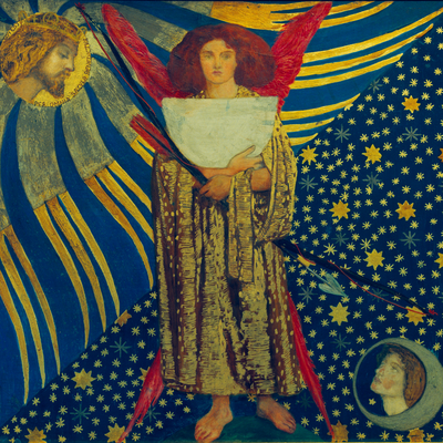Vooraanzicht van Dante gabriel rossetti. De volledige gedrukte compositie is te zien zonder het schuine productaanzicht of de detailopname van het geloppervlak.