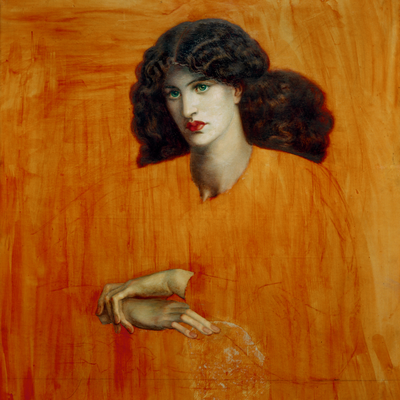 Vooraanzicht van Dante gabriel rossetti la. De volledige gedrukte compositie is te zien zonder het schuine productaanzicht of de detailopname van het geloppervlak.