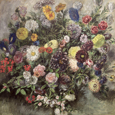 Vooraanzicht van Eug ne delacroix bouquet of. De volledige gedrukte compositie is te zien zonder het schuine productaanzicht of de detailopname van het geloppervlak.