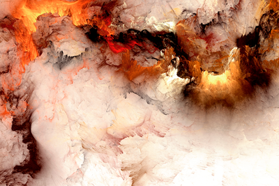 Vooraanzicht van Volcanic abstraction wide. De volledige gedrukte compositie is te zien zonder het schuine productaanzicht of de detailopname van het geloppervlak.