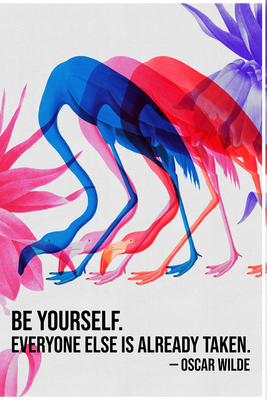 Vooraanzicht van Colorful flamingos -. De volledige gedrukte compositie is te zien zonder het schuine productaanzicht of de detailopname van het geloppervlak.