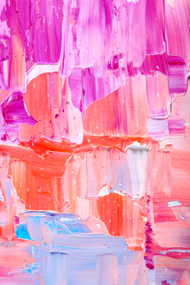 Vooraanzicht van Colorful contrasts -. De volledige gedrukte compositie is te zien zonder het schuine productaanzicht of de detailopname van het geloppervlak.