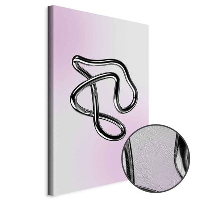 Schuin productaanzicht van Silver intricacies - fluid. Het motief loopt door over de randen van het canvas. Een ronde detailopname toont het reliëf van het geloppervlak.