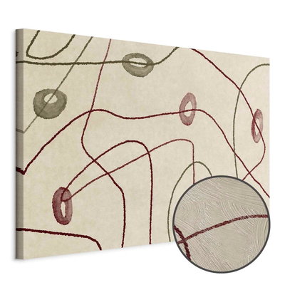 Schuin productaanzicht van Lines and shapes bead. Het motief loopt door over de randen van het canvas. Een ronde detailopname toont het reliëf van het geloppervlak.
