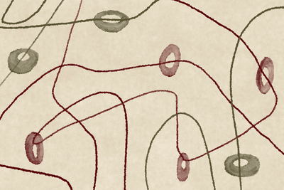 Vooraanzicht van Lines and shapes bead. De volledige gedrukte compositie is te zien zonder het schuine productaanzicht of de detailopname van het geloppervlak.