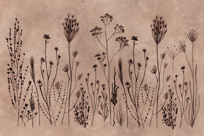 Vooraanzicht van Wildflowers black plants on. De volledige gedrukte compositie is te zien zonder het schuine productaanzicht of de detailopname van het geloppervlak.