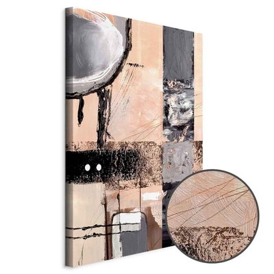 Schuin productaanzicht van Enchanted visions - artistic. Het motief loopt door over de randen van het canvas. Een ronde detailopname toont het reliëf van het geloppervlak.