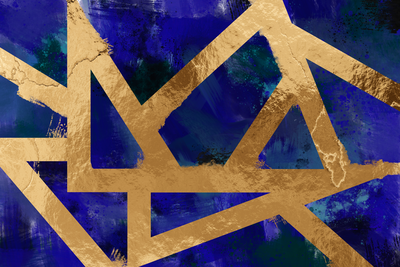 Vooraanzicht van Golden geometry wide. De volledige gedrukte compositie is te zien zonder het schuine productaanzicht of de detailopname van het geloppervlak.