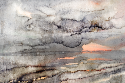Vooraanzicht van Connected clouds wide. De volledige gedrukte compositie is te zien zonder het schuine productaanzicht of de detailopname van het geloppervlak.