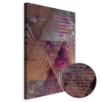 Schuin productaanzicht van Autumn abstraction. Het motief loopt door over de randen van het canvas. Een ronde detailopname toont het reliëf van het geloppervlak.
