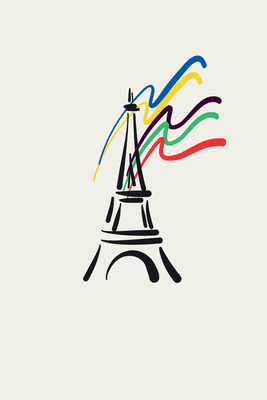 Vooraanzicht van Eiffel tower and colorful. De volledige gedrukte compositie is te zien zonder het schuine productaanzicht of de detailopname van het geloppervlak.
