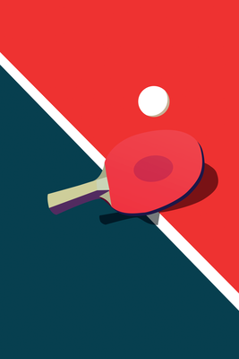 Vooraanzicht van Table tennis - racket and. De volledige gedrukte compositie is te zien zonder het schuine productaanzicht of de detailopname van het geloppervlak.