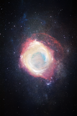 Vooraanzicht van Galactic explosion. De volledige gedrukte compositie is te zien zonder het schuine productaanzicht of de detailopname van het geloppervlak.