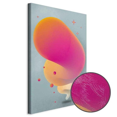 Schuin productaanzicht van Pink streak. Het motief loopt door over de randen van het canvas. Een ronde detailopname toont het reliëf van het geloppervlak.