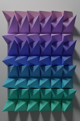 Vooraanzicht van Uniform motion. De volledige gedrukte compositie is te zien zonder het schuine productaanzicht of de detailopname van het geloppervlak.