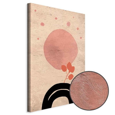 Schuin productaanzicht van Circular bridge. Het motief loopt door over de randen van het canvas. Een ronde detailopname toont het reliëf van het geloppervlak.
