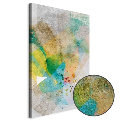 Schuin productaanzicht van Butterfly and dreams. Het motief loopt door over de randen van het canvas. Een ronde detailopname toont het reliëf van het geloppervlak.