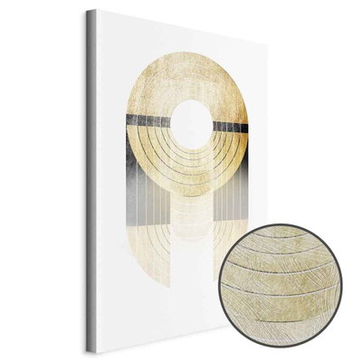 Schuin productaanzicht van Gold trophy. Het motief loopt door over de randen van het canvas. Een ronde detailopname toont het reliëf van het geloppervlak.