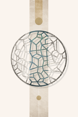 Vooraanzicht van Circle with artistic details. De volledige gedrukte compositie is te zien zonder het schuine productaanzicht of de detailopname van het geloppervlak.