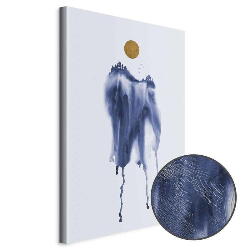 Produktvy av Forest in watercolors - blue. En rund detaljförstoring visar den strukturerade gelytan.