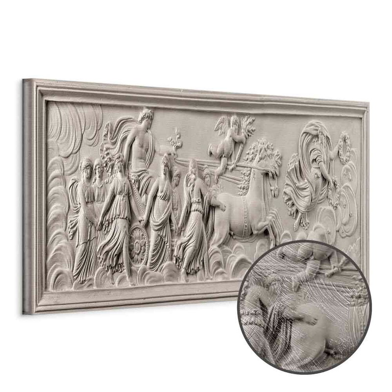 Produktvy av Relief apollo and muses. En rund detaljförstoring visar den strukturerade gelytan.