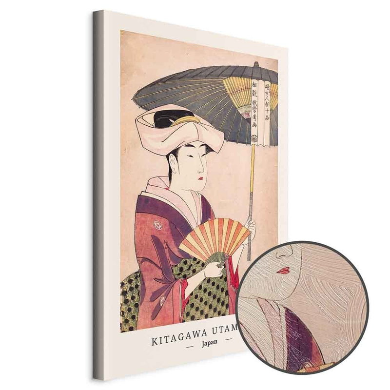 Produktvy av Woman with an umbrella. En rund detaljförstoring visar den strukturerade gelytan.