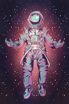 Vooraanzicht van Lonely traveler. De volledige gedrukte compositie is te zien zonder het schuine productaanzicht of de detailopname van het geloppervlak.