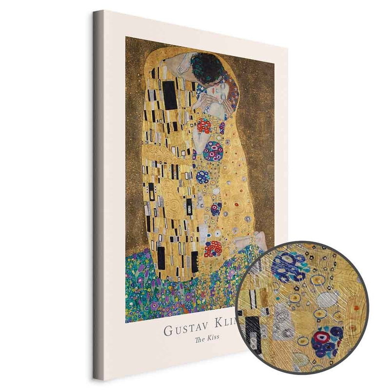 Produktvy av Gustav klimt - the kiss. En rund detaljförstoring visar den strukturerade gelytan.