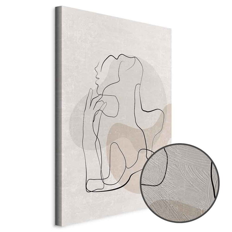 Schuin productaanzicht van French chic. Het motief loopt door over de randen van het canvas. Een ronde detailopname toont het reliëf van het geloppervlak.