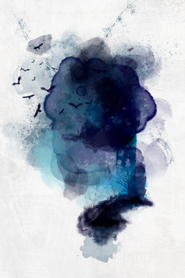 Vooraanzicht van Blue memory. De volledige gedrukte compositie is te zien zonder het schuine productaanzicht of de detailopname van het geloppervlak.