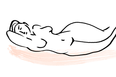 Vooraanzicht van Sunbathing wide. De volledige gedrukte compositie is te zien zonder het schuine productaanzicht of de detailopname van het geloppervlak.
