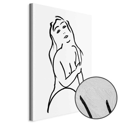 Schuin productaanzicht van Passionate touch. Het motief loopt door over de randen van het canvas. Een ronde detailopname toont het reliëf van het geloppervlak.