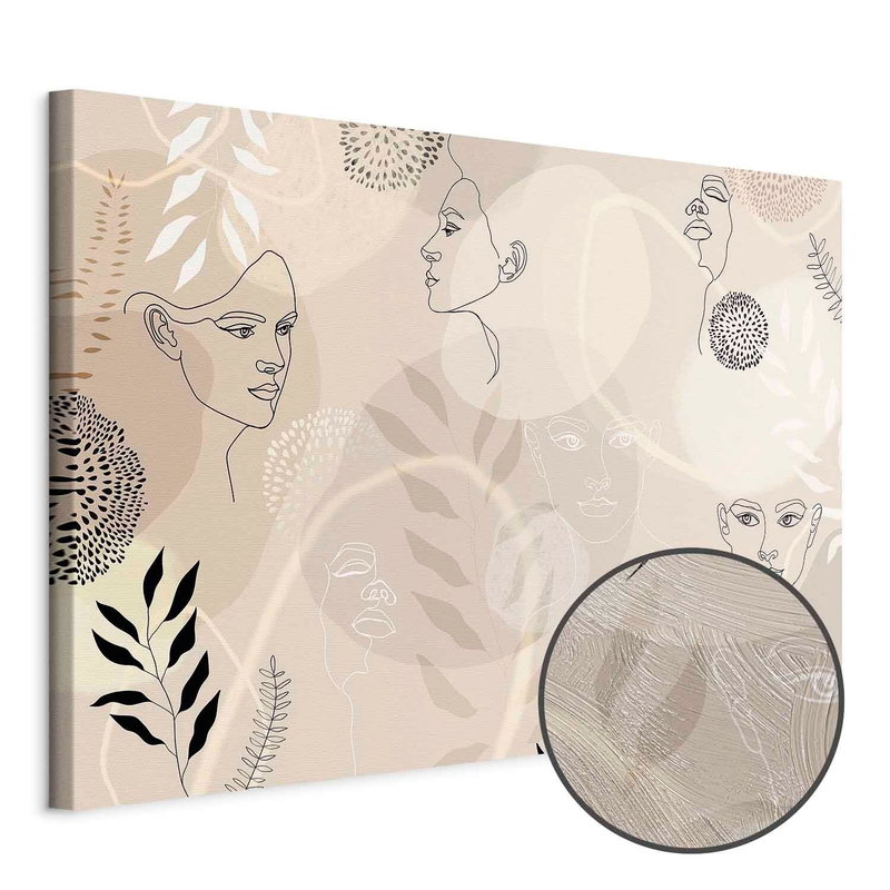 Produktvy av Feminine line art. En rund detaljförstoring visar den strukturerade gelytan.