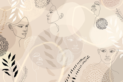 Vooraanzicht van Feminine line art. De volledige gedrukte compositie is te zien zonder het schuine productaanzicht of de detailopname van het geloppervlak.