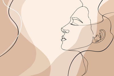 Vooraanzicht van Feminine line. De volledige gedrukte compositie is te zien zonder het schuine productaanzicht of de detailopname van het geloppervlak.