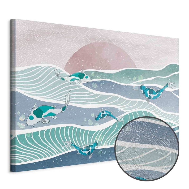 Produktvy av Fish on the waves. En rund detaljförstoring visar den strukturerade gelytan.