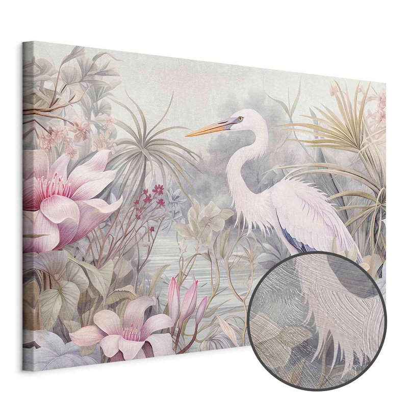 Produktvy av Heron wading in a pond -. En rund detaljförstoring visar den strukturerade gelytan.