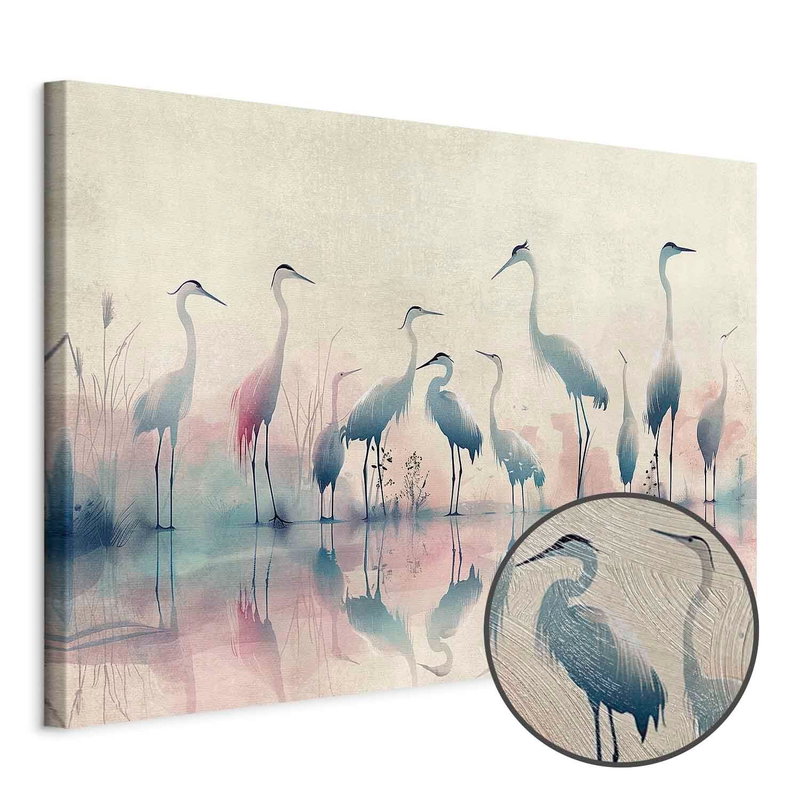 Produktvy av Birds by the lake - herons. En rund detaljförstoring visar den strukturerade gelytan.