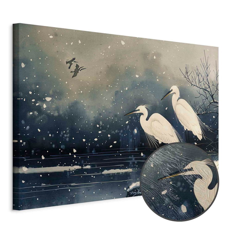 Produktvy av Herons over a winter pond -. En rund detaljförstoring visar den strukturerade gelytan.