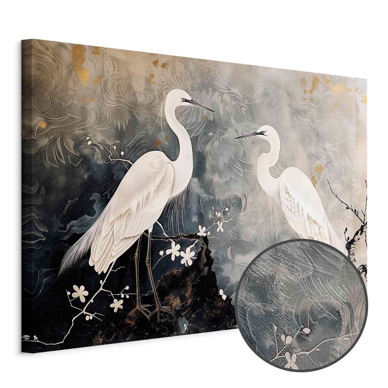 Produktvy av Herons and cherry blossoms -. En rund detaljförstoring visar den strukturerade gelytan.