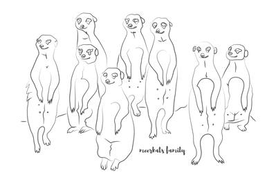Vooraanzicht van Animal patrol - meerkats on. De volledige gedrukte compositie is te zien zonder het schuine productaanzicht of de detailopname van het geloppervlak.